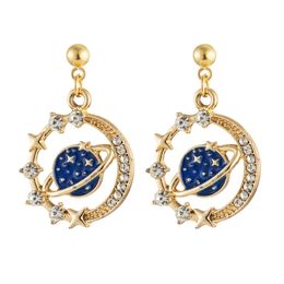 Europe And The United States Cross-border Blue Planet New Fashion Temperament Starry Sky Full Of Diamond Star Earth Earrings