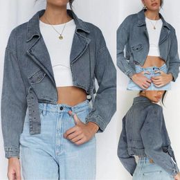 Women's Jackets Short Zipper Denim Jacket Women Autumn Winter Cool Handsome Vintage Chic Long Sleeve Oversize Casual In Outerwears