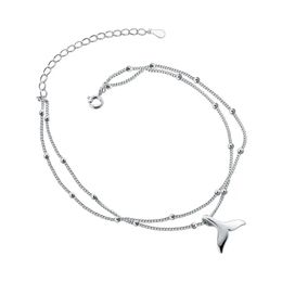 Anklets MIQIAO 925 Sterling Silver Whale Tail Anklet Chain Women Simple Delicate Girl Double Foot Ornament Bracelet On The Leg For Lady