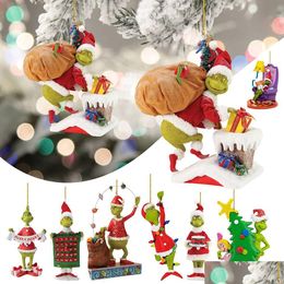 Christmas Decorations Christmas Tree Ornaments Decoration Pendant Cute Acrylic Green Monster Decor For Home Holiday Drop Delivery Home Dhvqx