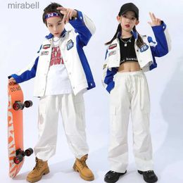 Women's Jackets Kid Hip Hop Clothing Blue Racing Motorcycle Jacket Shirt Crop Top White Casual Cargo Pants for Girl Boy Dance Costume Clothes YQ240123