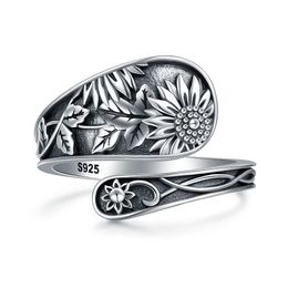 Rings 925 Sterling Silver Adjustable Oxidised Sunshine Flowers Spoon Jewellery Vintage You Are My Sunshine Rings Gifts for Women Girls