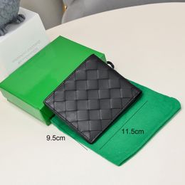 Brand Design Leather Braided Short Coin Women's Fashion Classic Double Fold Wallet Men's Business Weave Multi-Card Slot Credit Car Ping