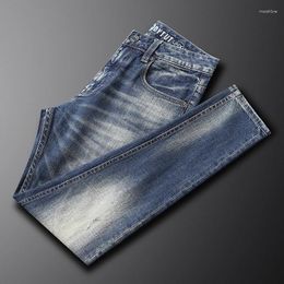 Men's Jeans Fashion Designer Men High Quality Retro Washed Blue Elastic Slim Fit Ripped Trousers Vintage Denim Pants Hombre