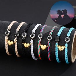 Bracelets 2Pcs Custom Projection Couple Bracelet Creative Magnetic Heart Jewelry For Girlfriend Birthday Gifts 2023 New In Accessories