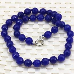 Necklaces Lapis Lazuli Blue Stone Chalcedony 10mm Faceted Round Beads Necklace for Women Semiprecious Beaded Chain Necklace 18inch B3201