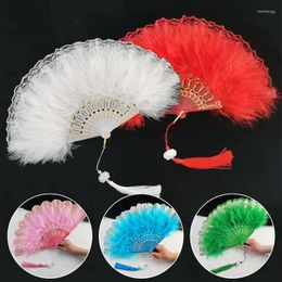 Decorative Figurines High Quality Plastic Feather Folding Fan Artificial Silk Fabrics Home Crafts Ornaments Decorations Prom Dancing Prop