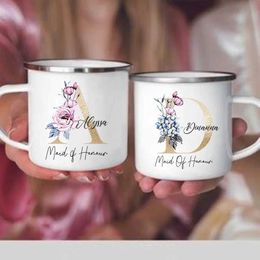 Tumblers Personalised Beautiful Bridal Party Mug Floral Gold Bridesmaid Cups Custom Initial with Name Coffe Mugs Maid of Honour Gifts