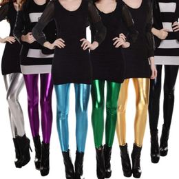 Women's Pants Women Sexy Skinny Faux Leather Leggings Pencil Shiny Solid Color Punk Gym Legging Gold Silver Metallic