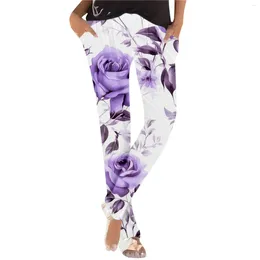 Women's Pants Vintage Floral Print Yoga For Women 2024 Summer Boho Beach Trousers With Pockets Casual Loose Elastic Waist Harem