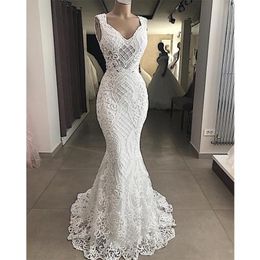 Robe De Mariee 2020 Cut-Out Lace Appliques Mermaid Wedding Dresses Sleeveless Hollow Out Wedding Gowns Elegant Plus Size Bridal Dr249h