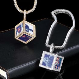 Necklaces Hip Hop Personalize Pictures Jewelry Custom Memory SixSide Cube Photo Pendant For Necklace Gifts