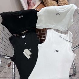 Embroidery Logo Tank Top Summer Short Slim Navel exposed outfit Elastic Sports Knitted Tanks High Quality Wholesale Price