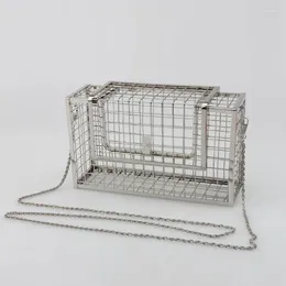 Evening Bags Cage Bag Stylish Clear Hallow Out Iron Mesh Crossbody Caged Clutch Purse For Women