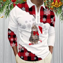 Men's Polos Mens Christmas Shirt Snowflake Digital Gradient Printing Holiday Lapel Half Zipper Long Sleeve For Family Party