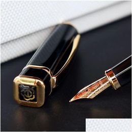 Fountain Pens Wholesale Hero 979 Square Cap Metal Fountain Pen Golden Plates Clip Iridium Fine Nib 0.5Mm Fashion Writing Ink For Offic Dhd91