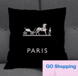 Quality Pillow Case Nordic Fashion-Black Pillow Logo Fashion Letters Pillow Seat Back Office Bed Headrest without Pillows Core