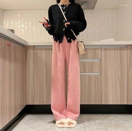 Women's Pants Corduroy Trousers Wide Leg Loose Fleece Korean Style Screw Thread Streetwear Spring Autumn