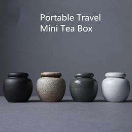 Tea Caddy Ceramic Portable Travel Tea Box Japanese Style Vintage Mini Pu'er Tea Storage Box Sealed Jar Container Organiser Cans 240119