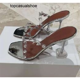 Amina Muaddi Sandals Transparent Fashion Season Julia Italy Spikes Slide Shoes Julia Glass Slippers