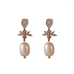 Dangle Earrings Natural Freshwater Pearl 925 Silver Needle Flower High-end Sense Micro-set Zircon Simple And Delicate