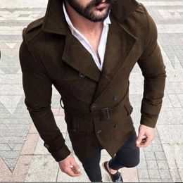 Autumn Winter Fashion Mens Woolen Overcoat Slim Thick Warm Trench Coat Windbreaker Male Double Breasted Suit Outerwear 240118