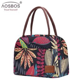 Aosbos Canvas Portable Cooler Lunch Bag Thermal Insulated Multifunction Food Bags Food Picnic Lunch Box Bag for Men Women Kids 240118