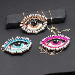 Necklaces Luxury crystal handmade necklace Fashion handmade custom big eyes rice beads crystal tassel eyelashes fashion necklace 872