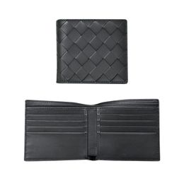 Luxury Brand Design Leather Braided Short Coin Wallet Womens Fashion Classic Double Fold Wallet Mens Business Weave Multi-card Slot Credit Card Holder Unisex