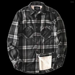 Men's Casual Shirts Shirt Jacket Flannel Vintage Plaid Padded Thickened Warm Workwear Long Sleeve Men Winter