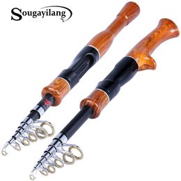 Sougayilang 1.6M Telescopic Fishing Rod Cork Handle SpinningCasting Fishing Role Carbon Fibre Protable Travel Fishing Rod Pesca 240123