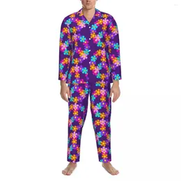 Men's Sleepwear Bright Flowers Autumn Floral Peace Print Vintage Oversized Pyjama Sets Man Long Sleeves Soft Bedroom Design Home Suit