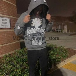 Men's Hoodies Sweatshirts Street American cartoon character print loose zip up hoodies men gothic dark style 2023 Harajuku Y2k baggy hoodies men clothingH24123