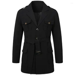 Men's Trench Coats Cotton Mid Length Large Lapel Coat For Men With Double Breasted British Fashion Black Down Jacket