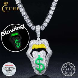 Wholesale Price Pass Diamond Tester Glowing Vvs Moissanite Lip Dollar Pendant 925 Sterling Silver Jewelry Hip Hop Men Necklace