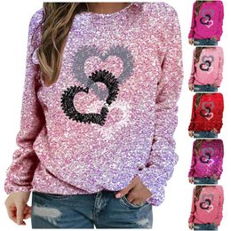 Women's Hoodies Spring Autumn And Summer Love Printed Bright Glitter Hoodless Long Sleeve Loose Round Asymmetric Zip Jacket Women Tie