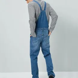 Men's Jeans Soft Denim Overalls Breathable Jumpsuit With Suspender Long Pants For Men Non-fading Solid Color Multi-pocket Bib