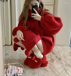 Women's Sweaters Red Sweater 2024 Autumn Knit Winter Fashion O Neck Long Sleeve Mini Scarf Loose Tops Knitted Lady