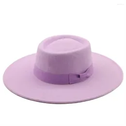 Berets Fashion Bow Retro Fedora Wide Brim Hat Ladies Cap Women Bowler