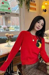 Fashion Classic Trendy Luxury Designer Cloth New Embroidered Dragon Logo Loose Fit Casual Red Sweater Pullover Knitted Top Woman G1