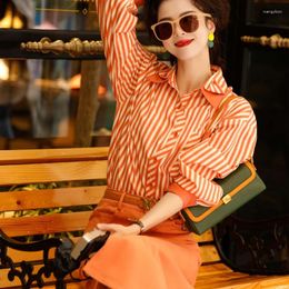 Women's Blouses Ladies Fashion Casual Stripe Shirts Blouse Women Tops Woman Button Up Shirt Female Girls Pinkycolor Long Sleeve Clothes