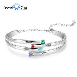 Bracelets JewelOra Designer Personalised 4 Birthstones Family Bracelets for Women Custom Name Engraved Bracelet Mothers Day Gifts