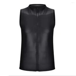 Men's Tank Tops Man Male Vests Leathe M-2XL Mens Nightclub PU Costume Vintage Faux Leather Party Sexy Shiny Spandex Stage