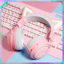 Headsets Somic GS510 Cat Ear Headphone Wired/Wireless 2.4g E-Sport Gaming Headset RGB Light For Girl Gamer Desktop Player Birthday Gift J240123