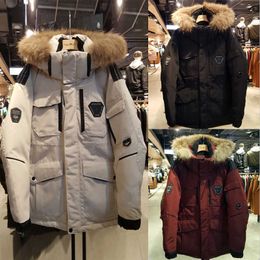 Men's Down Parkas Running Men's Down Jacket of the Same Style Men and Women's Lovers Korean Parka Work Clothes Winter 90 Down White Duck Down Coat Real Fur Collar Z1d0