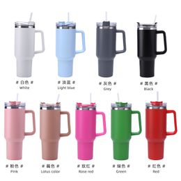 Tumblers 40 oz Tumbler With Handle Lid and Straw Insulated Rainbow Paint Stainless Steel Travel Mug Iced Coffee Cup for Cold Water 230703