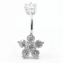 Jewellery 925 sterling silver belly button ring flower CZ Navel piercing Barbell Piercing Jewellery For Women