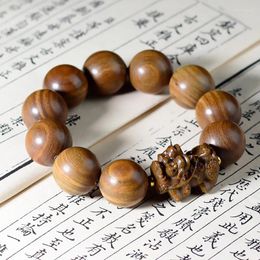 Strand Ancient Wood Buddha Beads Green Sandalwood Carving Pixiu Bead Bracelet Cultural And Playful