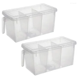 Storage Bottles 2 Pcs Plastic Container Square Handle Food Box With Lid Suitable For Refrigerator Cabinet Table Top