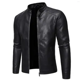 Men's Jackets For Men Male Leather Jacket Autumn And Winter Solid Colour Warm Coat Stand Collar Long Sleeve Button Pocket Fashion